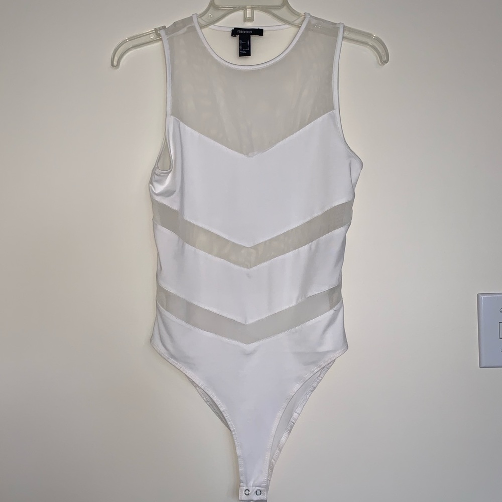 Forever 21 White Mesh Bodysuit
